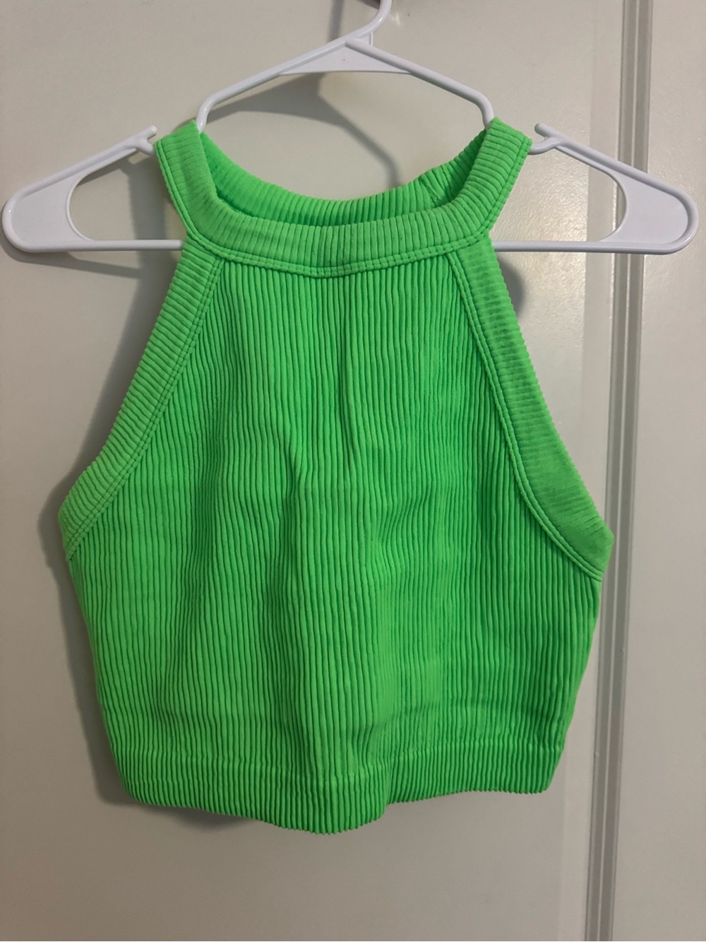 aerie Neon Green Ribbed Halter Crop Tank